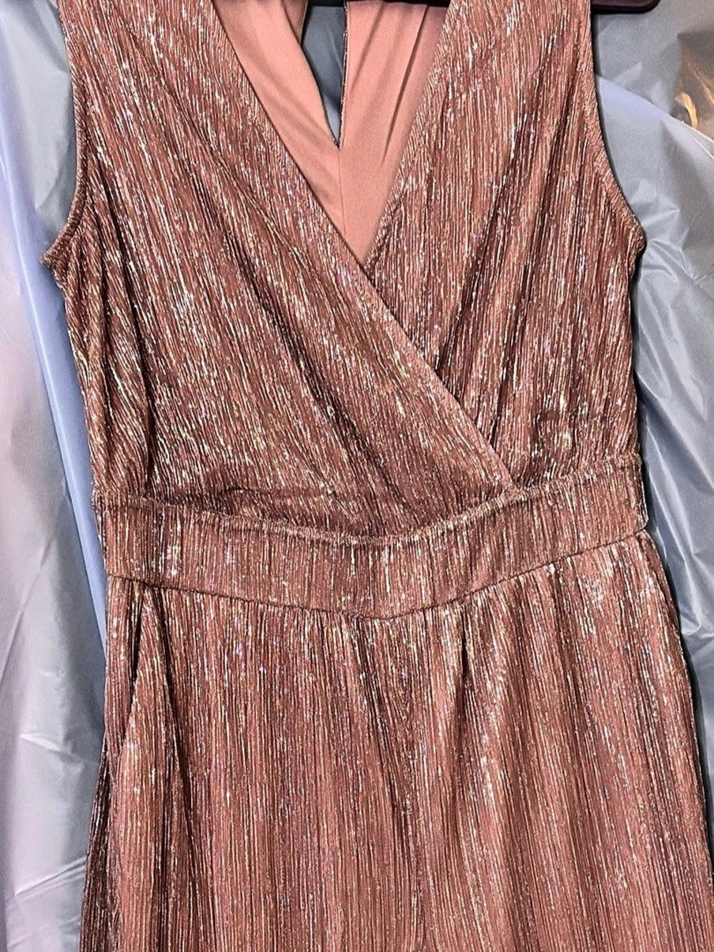 TORRID Pale Pink Glitter Knit Surplice Wide Leg Jumpsuit  Size 14-16